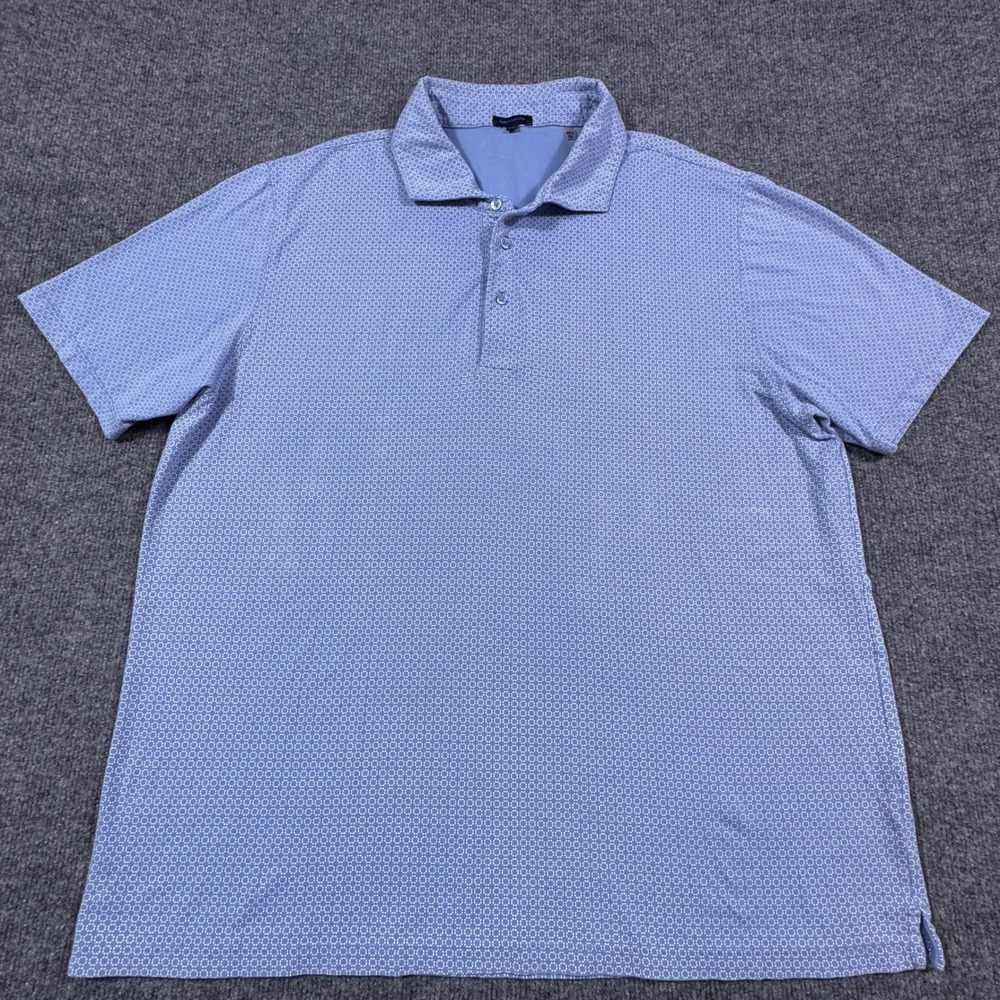 Patrick Assaraf‎ Mens XXL Blue Geometric Print Pima Cotton Stretch Polo Shirt
